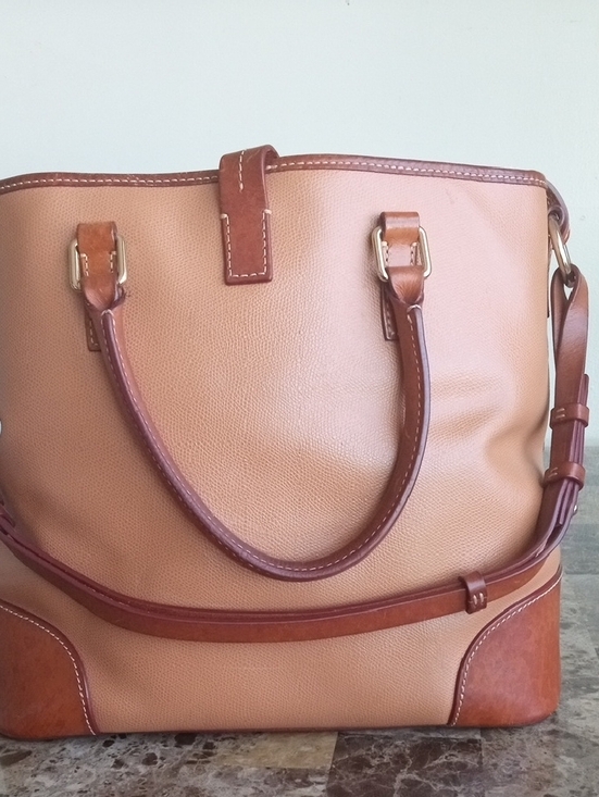 Dooney & Bourke Tan and Brown Pebbled Leather Tote - Picture 3 of 12